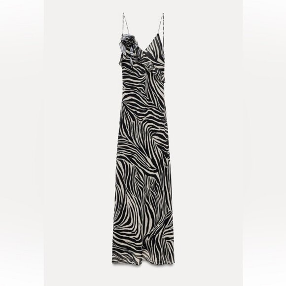 ZARA RUFFLED SATIN EFFECT ANIMAL PRINT DRESS - Picture 3 of 7